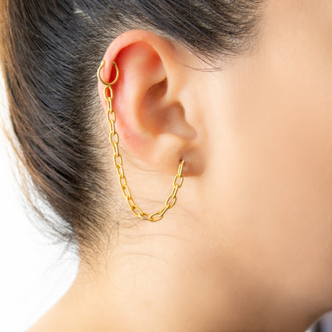 "22K Yellow Gold Hand-Made Chain and Cuff" Earring