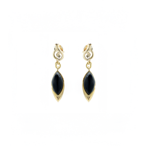 "18K Yellow Gold and Onyx" Earrings