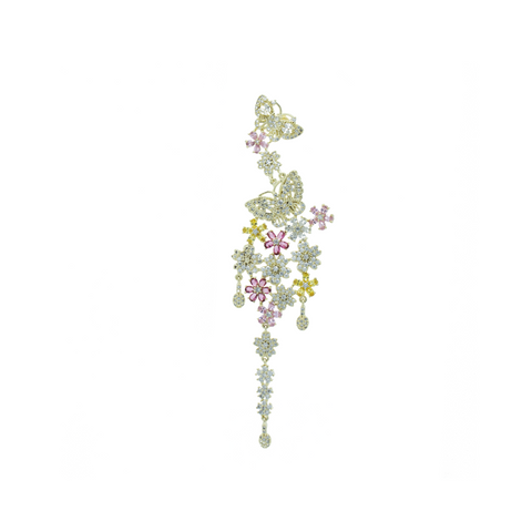 "Multicolour Crystal Butterfly & Flower" Mono Earring