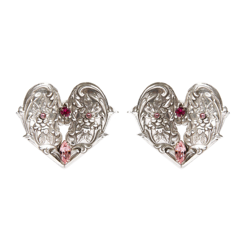 SILVER-PLATED HEART WITH SWAROVSKI PINK CRYSTALS EARRINGS