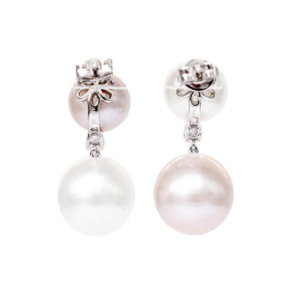SOUTH SEA PINK & WHITE CULTURED PEARL EARRINGS WITH DIAMONDS