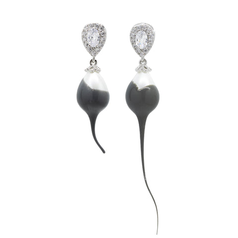 Pearl Drop Dip Anthracite Grey Earrings