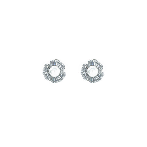 "Crystal Pearl Flower Stud" Earrings