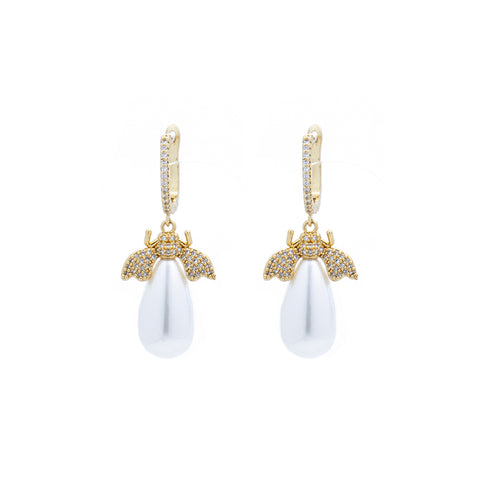 "Gold Pearl with Wing" Earrings