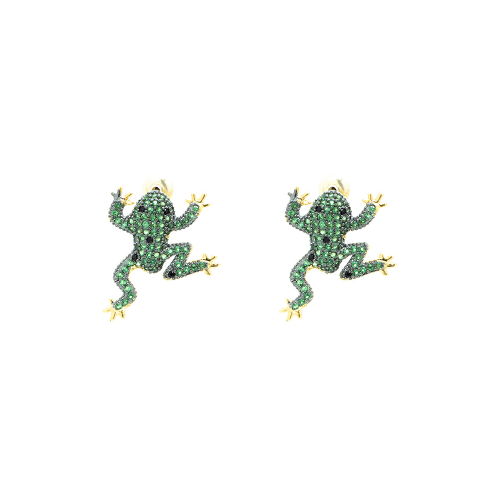"Green Crystal Frog" Earrings