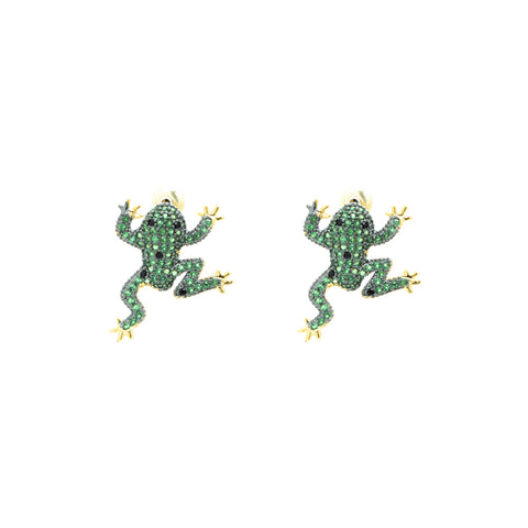 "Green Crystal Frog" Earrings