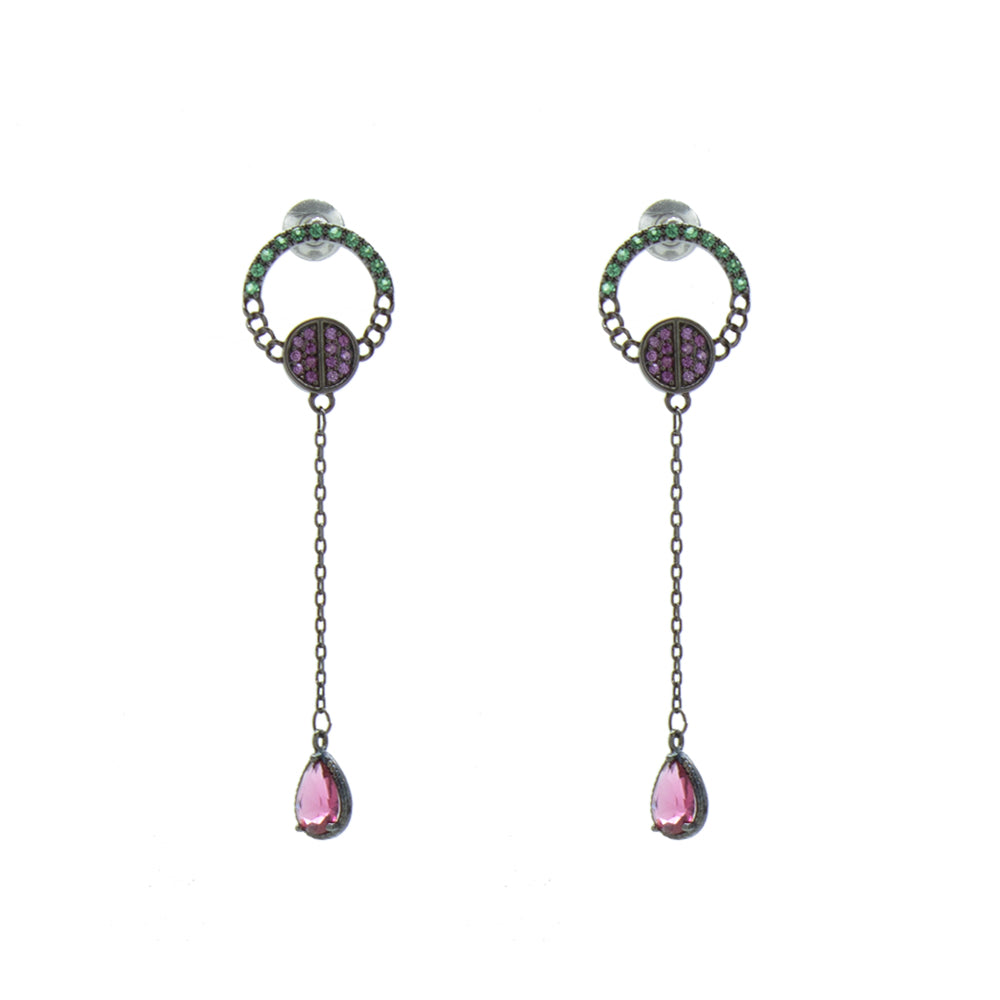 "Green Crystal with Pink Droplet" Earrings