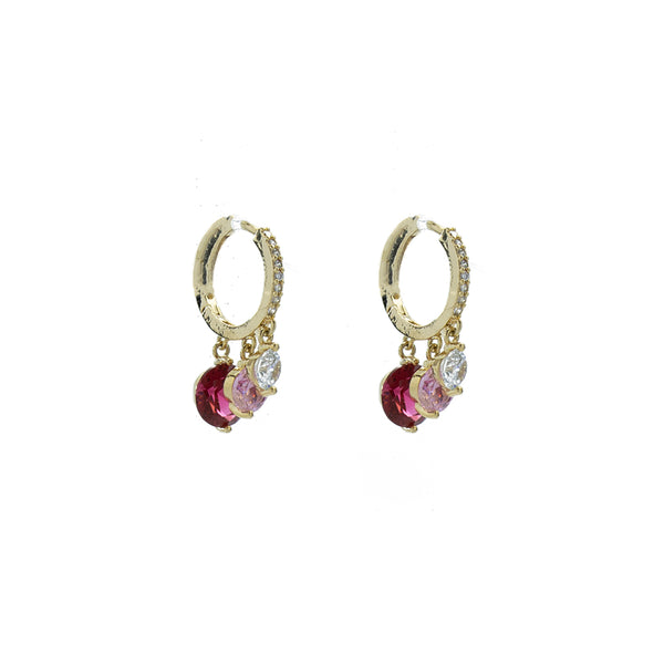 "Pink 3 Drop Crystal Hoop" Earrings