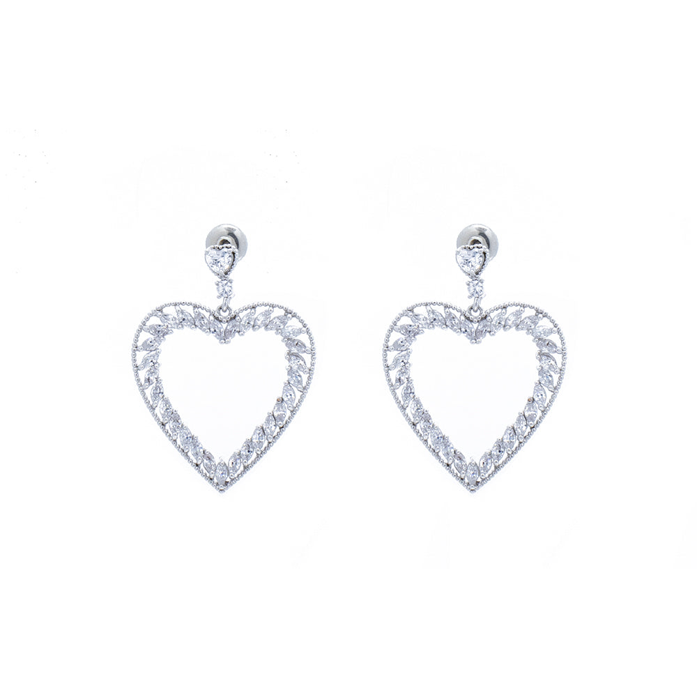"Silver Crystal Heart Hoop" Earrings