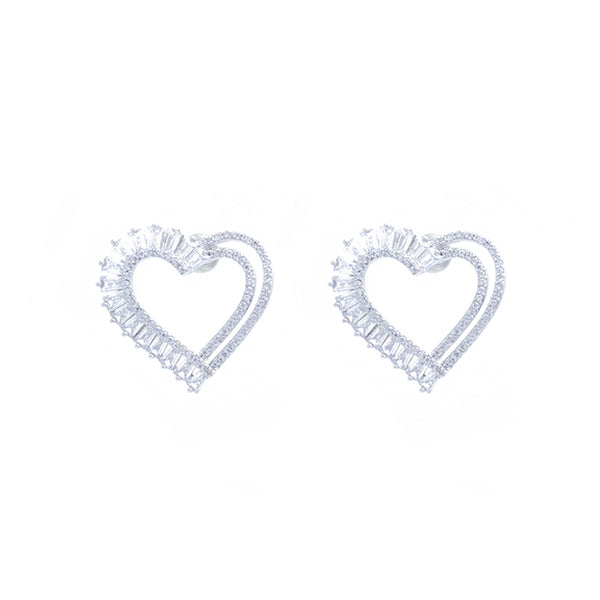 "Silver Crystal Heart Stud" Earrings