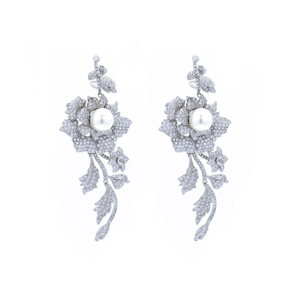 "Silver Rose Pearl" Earrings