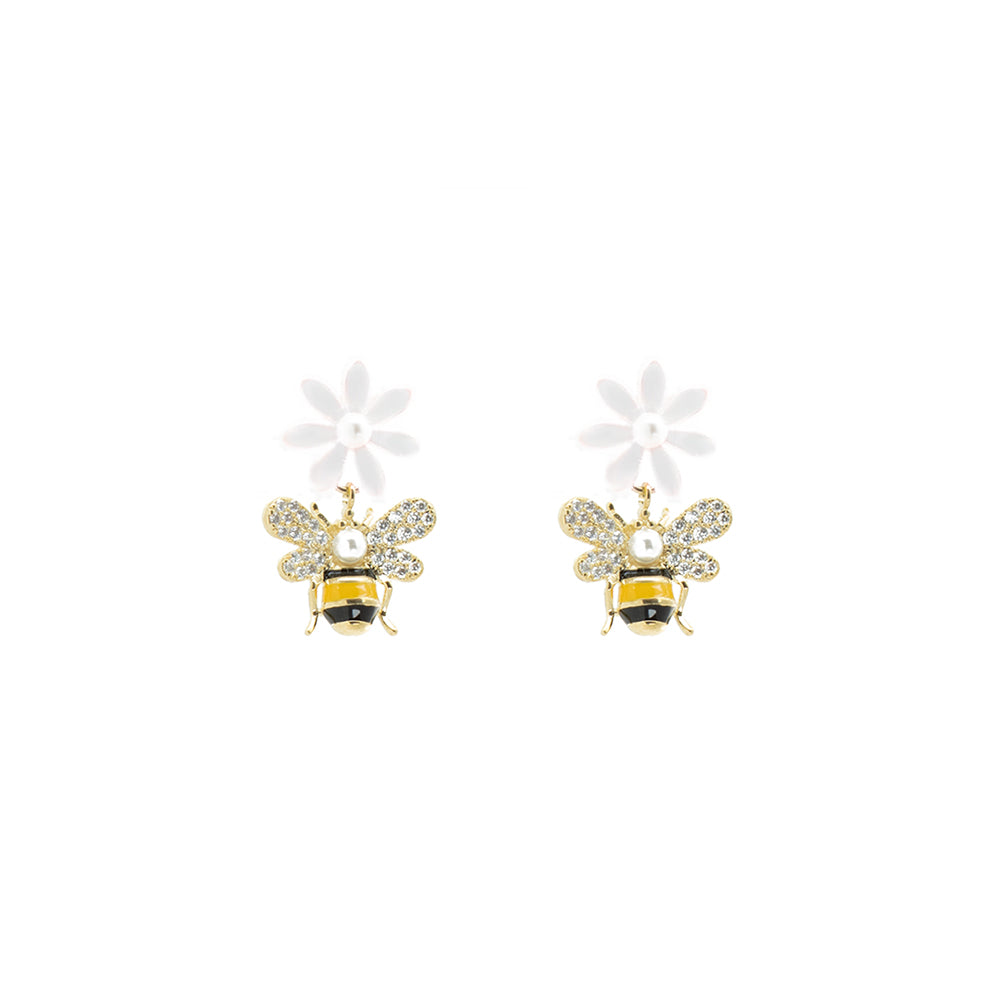 "White Flower Bubble Bee" Earrings