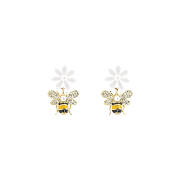 "White Flower Bubble Bee" Earrings