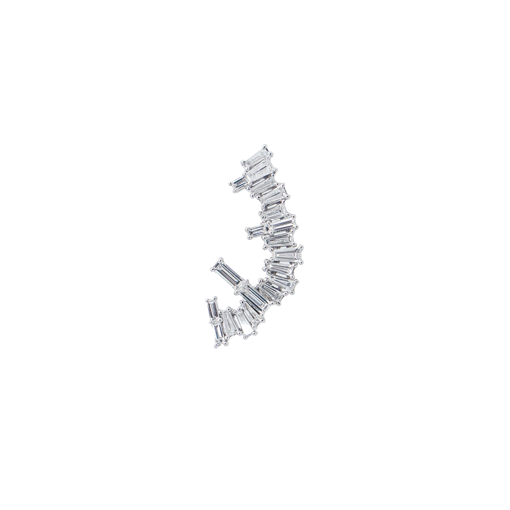 "Ice Stitch 6" 18K White Gold Baguette Diamonds  Ear Crawler Mono Earring