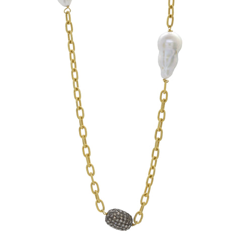 22K Yellow Gold & Baroque Pearl Long Necklace