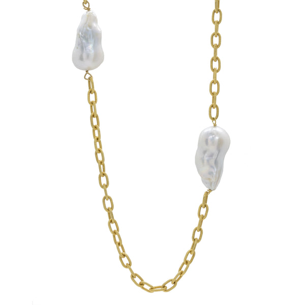 22K Yellow Gold & Baroque Pearl Long Necklace