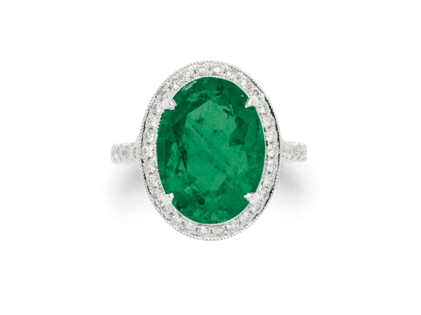 Emerald, Diamond and White Gold Ring, 6.37 carats, Vintage