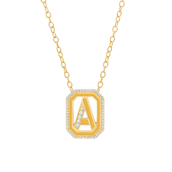 "GATSBY INITIAL WITH DIAMONDS" 18K GOLD NECKLACE