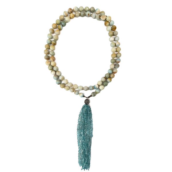 Amazonite, Blue Hematite Tassel & Silver Clasp Necklace