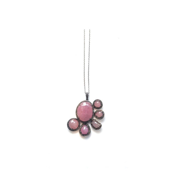 "Light Pink Sapphires & Diamond Flower" Pendant