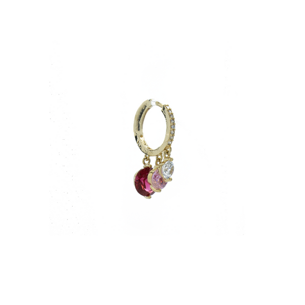 "Pink 3 Drop Crystal Hoop" Earrings