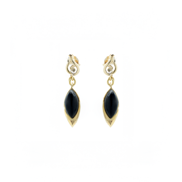 "18K Yellow Gold and Onyx" Earrings