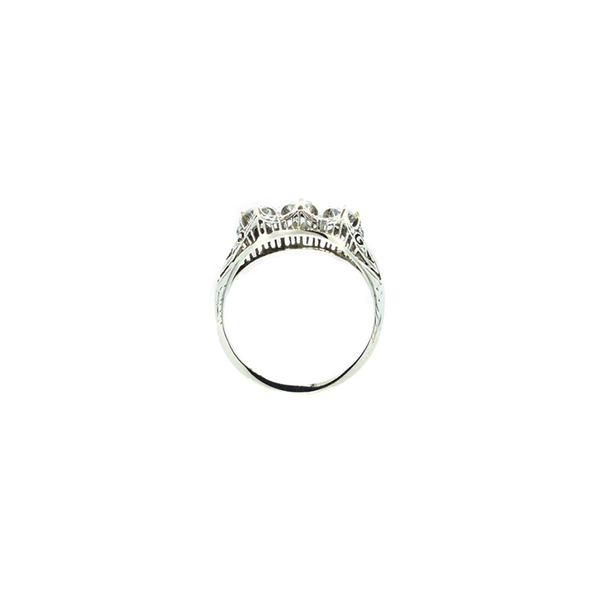 "18k White Gold and Three Diamond Crown Trinity" Ring