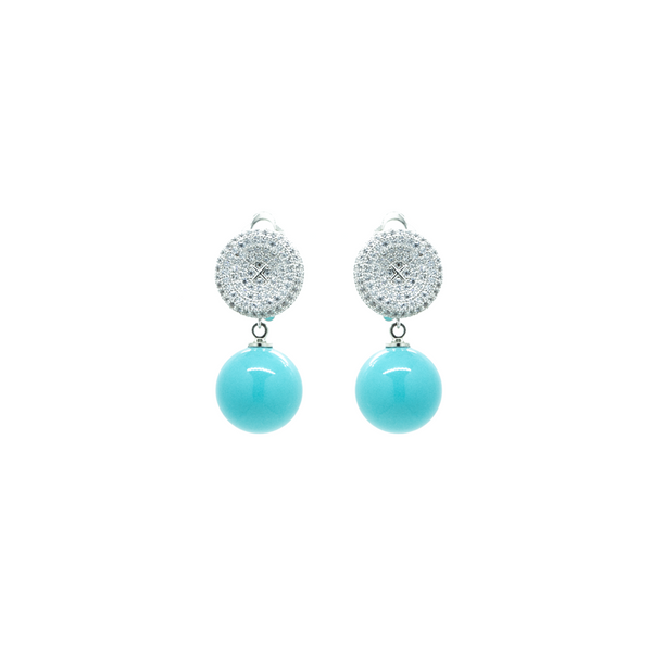 "Crystal Button Clip-On Turqouise" Earrings
