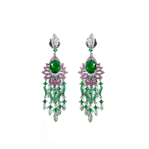 "Green Crystal Multi Drop" Earrings