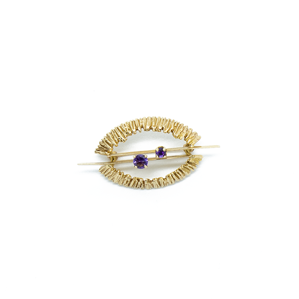 "14K Yellow Gold and Amethyst" Brooch