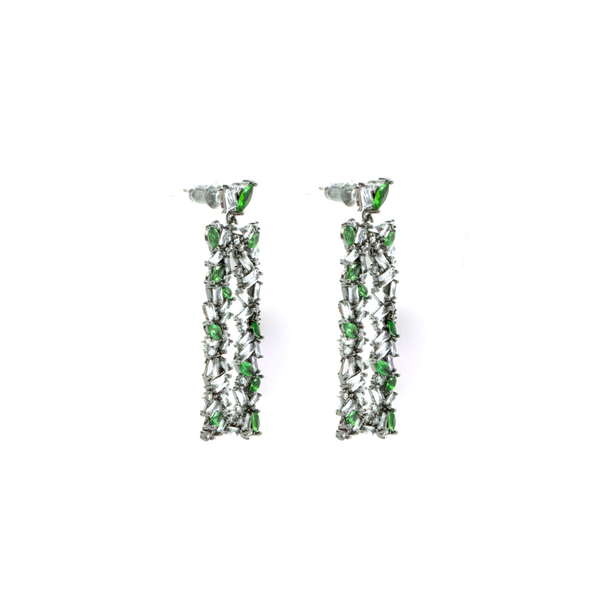 "Green and White Crystal Rectangular" Earrings