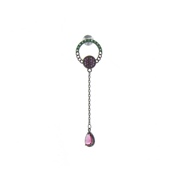 "Green Crystal with Pink Droplet" Earrings