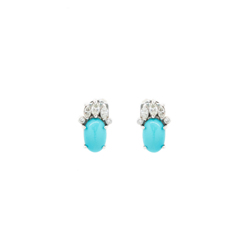 Turquoise Diamond Halo earrings - 14K White Gold |JewelsForMe