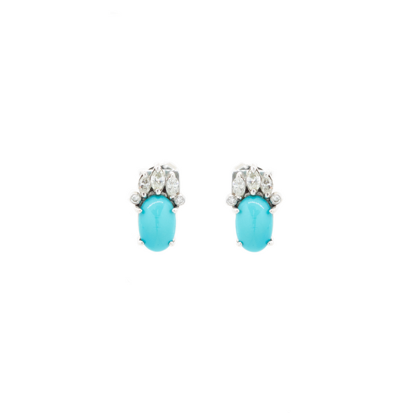 "18K Gold Diamond and Turquoise Stud" Earrings