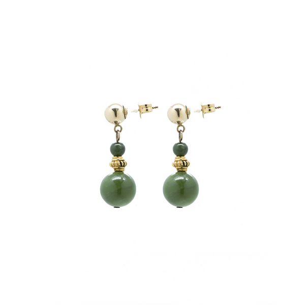 "Spinach Jade and Filled Yellow Gold" Earrings