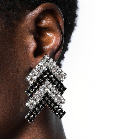 "Silver & Black Crystal Arrow" Earrings