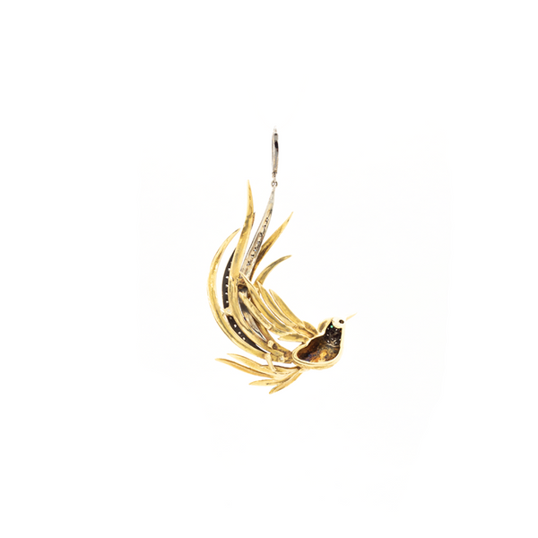 "18k Yellow Gold, Enamel and Diamond Hummingbird Mono" Earring