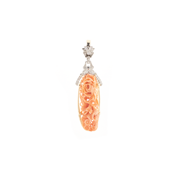 "Coral and Diamond Pendant" Necklace