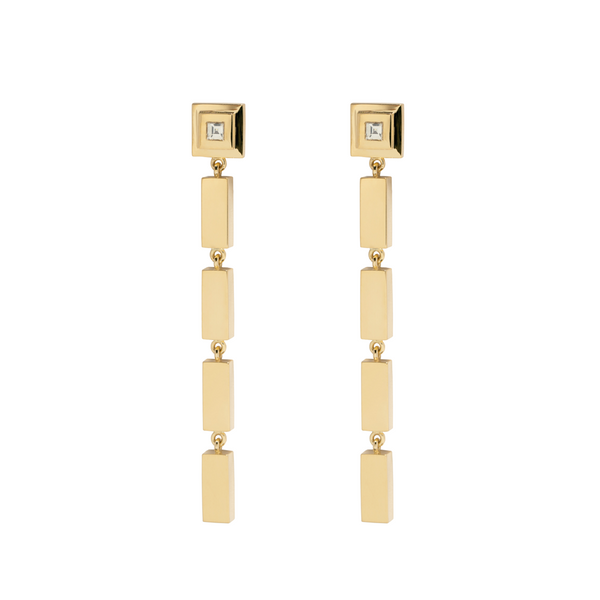 "GOLD BAR AND CARRE DIAMOND STAIRCASE DROP" EARRINGS