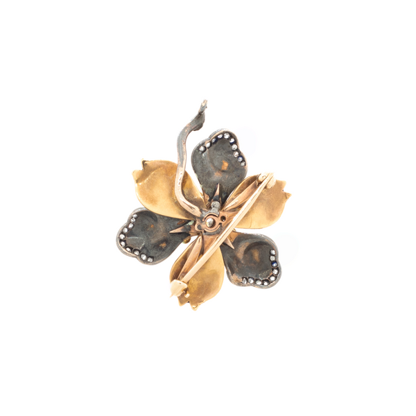 "Enamel, Diamond and Gold Flower Pendant" Brooch