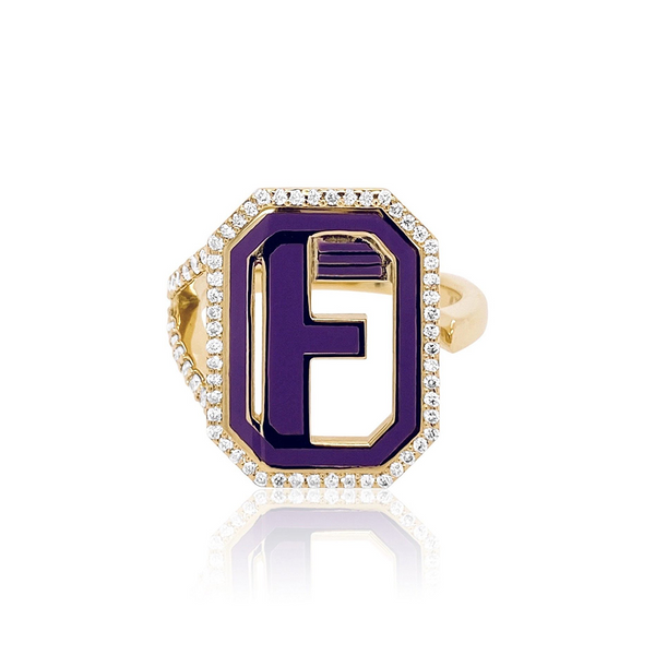 "GATSBY INITIAL RING WITH DIAMONDS" 18K GOLD RING