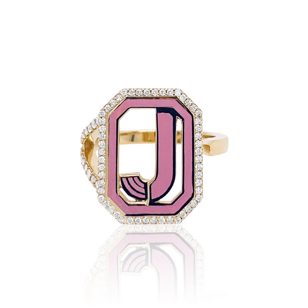 "GATSBY INITIAL RING WITH DIAMONDS" 18K GOLD RING