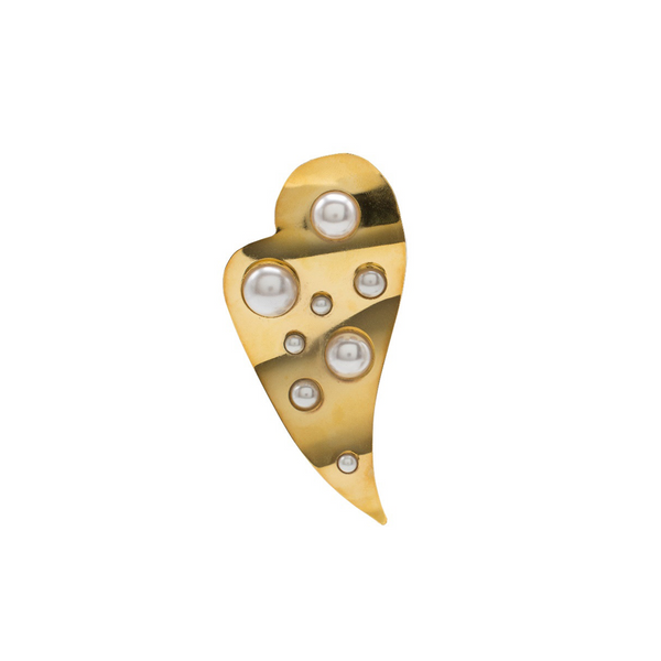 HEART-SHAPED GOLD-PLATED MONO EARRING WITH PEARL DETAILS