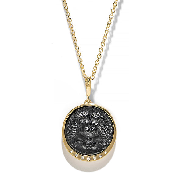 "LION BLACK GLASS COIN WITH SCATTERED DIAMONDS" MEDIUM CHARM