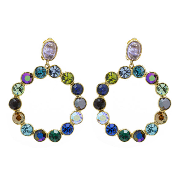 "Multicolor Hoop Crystals" Clip-On Earrings