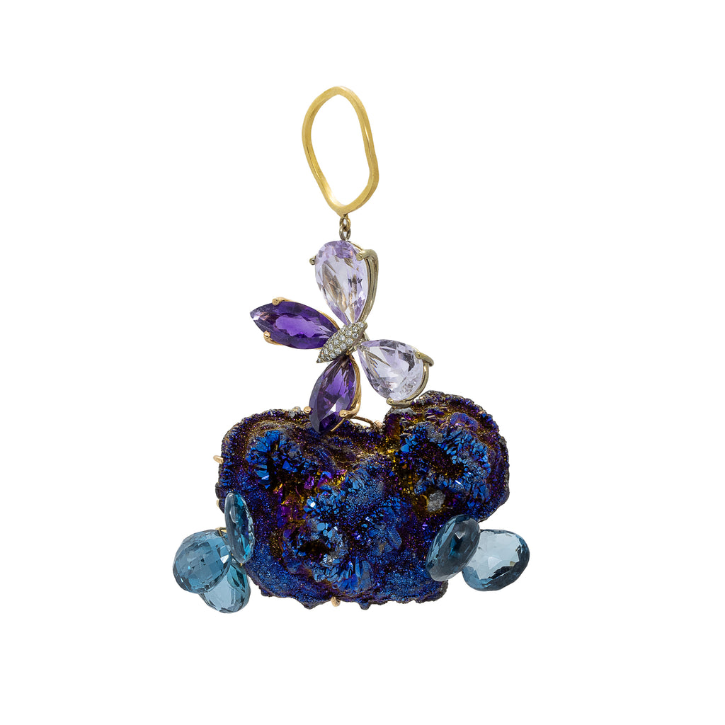 "Druzy Agate, Blue Topaz and Amethyst" Double Ring