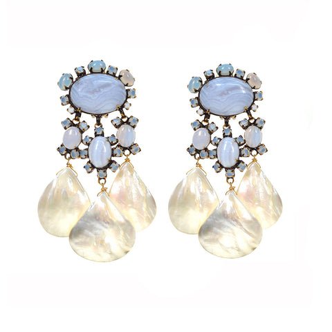 "Chalcedony and Shell Drop" Earrings