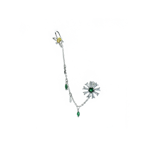"Green Flower Crystal Drop" Mono Earring