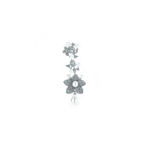 "Large Silver Flower and Pearl Drop" Earrings