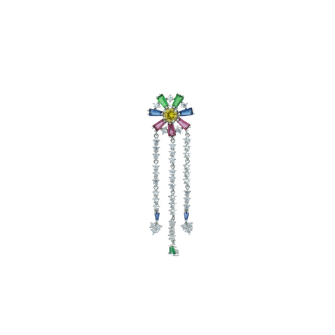 "Multicolour Crystal Flower Drop" Mono Earring
